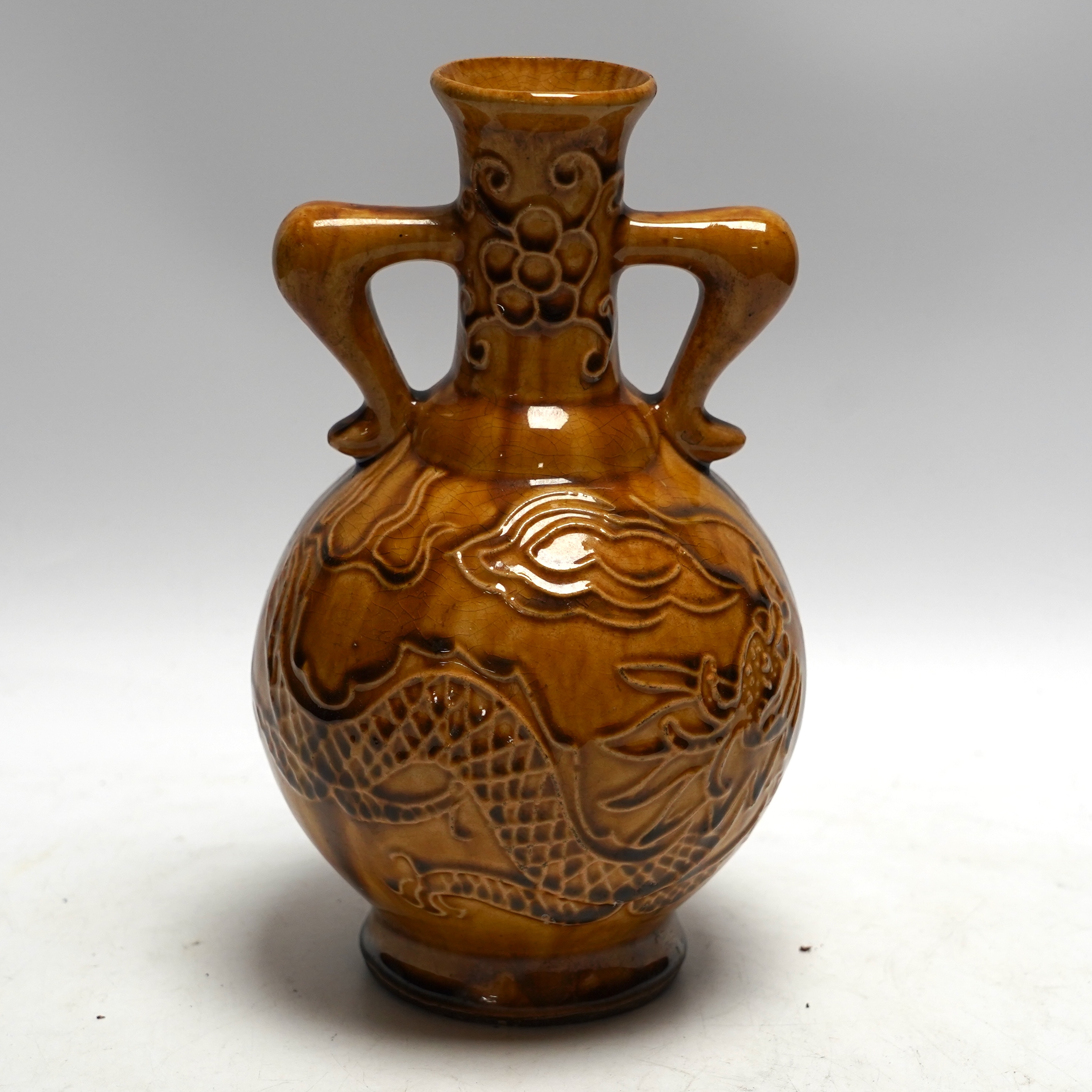 An 18th century style Chinese ochre glazed vase, 22.5cm